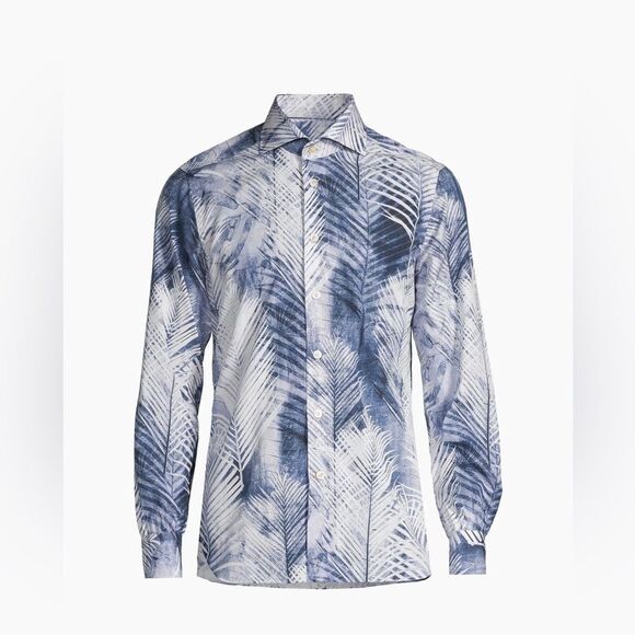 Kiton  Palm Tree Print Button-Up Shirt size 39/15.5 - Picture 1 of 12